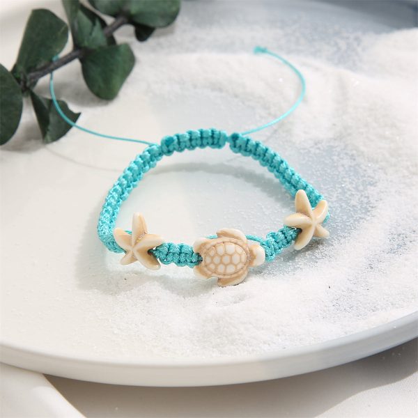 Blue & Beige Turtle Starfish Adjustable Anklet Online Hot Sale