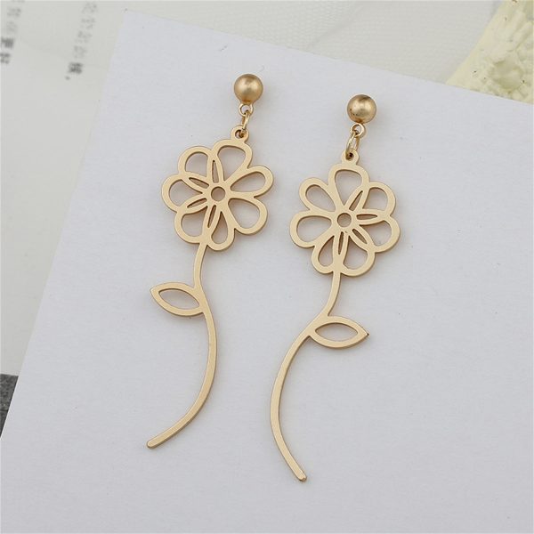 18K Gold-Plated Open Flower Drop Earrings on Sale