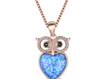 Blue Opal & Clear Cubic Zirconia Owl Pendant Necklace Discount