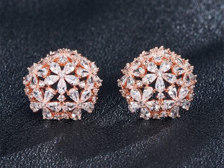 18K Rose Gold-Plated & Cubic Zirconia Hollow Clover Group Stud Earrings Discount