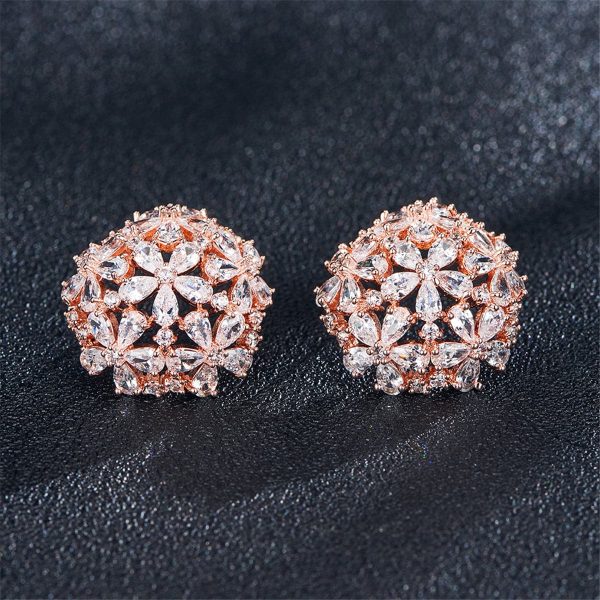 18K Rose Gold-Plated & Cubic Zirconia Hollow Clover Group Stud Earrings Discount