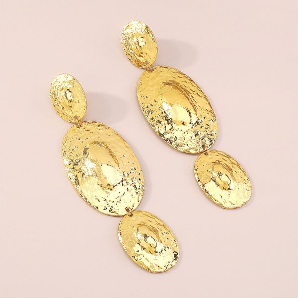 18K Gold-Plated Textured Oval Drop Earrings on Sale