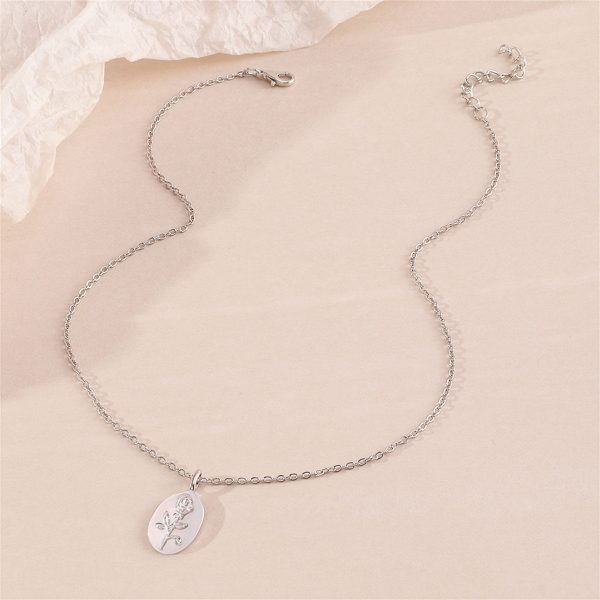 Silver-Plated Floral Oval Pendant Necklace Online