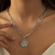 Silver-Plated Two-Chain Coin Pendant Necklace For Discount