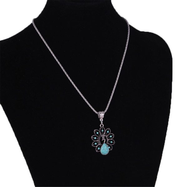 Turquoise & Cubic Zirconia Silver-Plated Peacock Pendant Necklace Online now