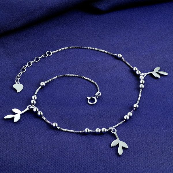 Sterling Silver Leaves Charm Anklet Discount