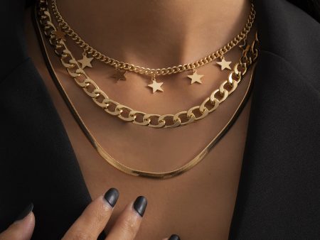 18K Gold-Plated Star Station Choker Necklace Set For Sale