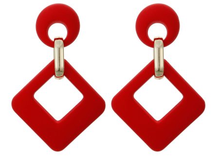 Wine Red Enamel & 18K Gold-Plated Open Rhombus Drop Earrings Sale