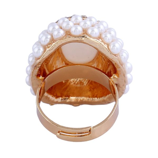 White Cats Eye & Pearl 18k Gold-Plated Floral Ring Supply