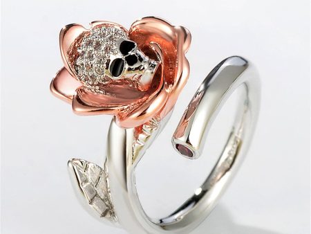 Silver-Plated & 18K Rose Gold-Plated Skull Rose Adjustable Ring Online