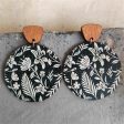 Black & White Wood Floral Painted Round Drop Earrings For Sale