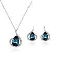 Blue & Silver-Plated Pear Pendant Necklace & Drop Earrings For Cheap