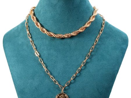 18K Gold-Plated Twisted Coin Pendant Necklace Set Online Sale