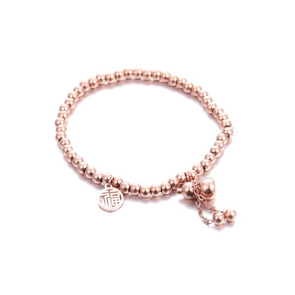 18K Rose Gold Calabash & Chinese Letter Charm Stretch Bracelet For Discount