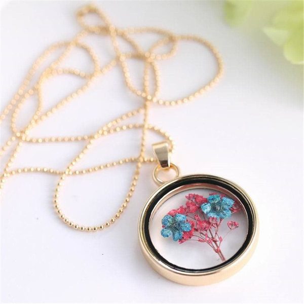 Blue & 18K Gold-Plated Pressed Peach Blossom Round Pendant Necklace Online Hot Sale