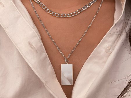 Silver-Plated Rectangle Layered Pendant Necklace Supply