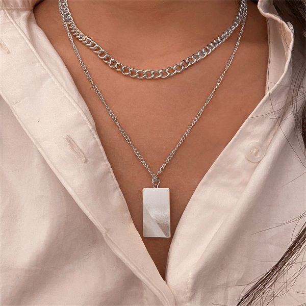 Silver-Plated Rectangle Layered Pendant Necklace Supply