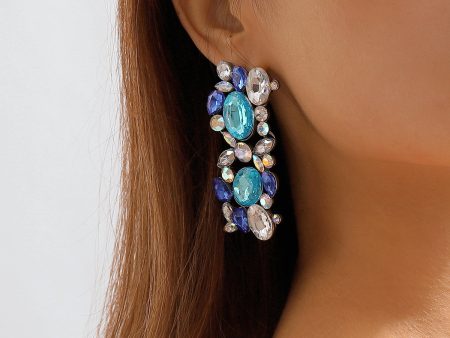 Blue & White Crystal Cluster Drop Earrings For Cheap