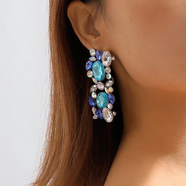 Blue & White Crystal Cluster Drop Earrings For Cheap