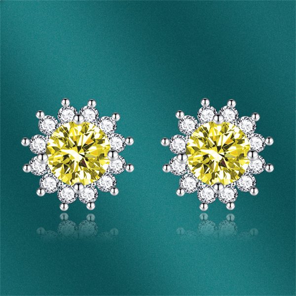 Yellow Crystal & Cubic Zirconia Silver-Plated Flower Stud Earrings Supply