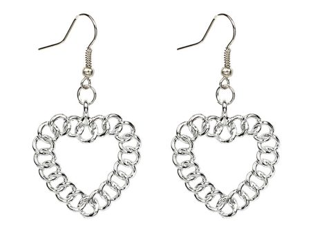 Silver-Plated Figaro Open Heart Drop Earrings Sale