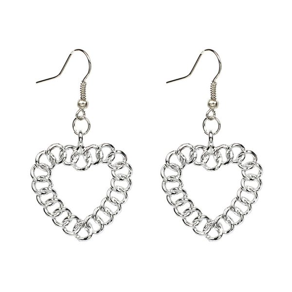 Silver-Plated Figaro Open Heart Drop Earrings Sale