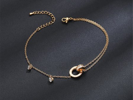 18K Rose Gold-Plated & Cubic Zirconia Crossing Ring Charm Anklet Online Hot Sale