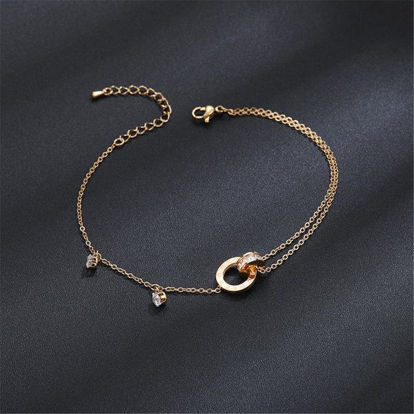 18K Rose Gold-Plated & Cubic Zirconia Crossing Ring Charm Anklet Online Hot Sale