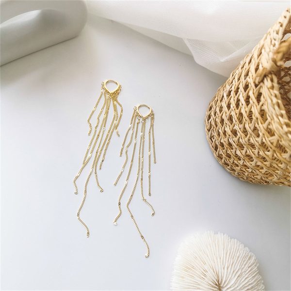 18K Gold-Plated Heart Tassel Huggie Earrings Online Hot Sale