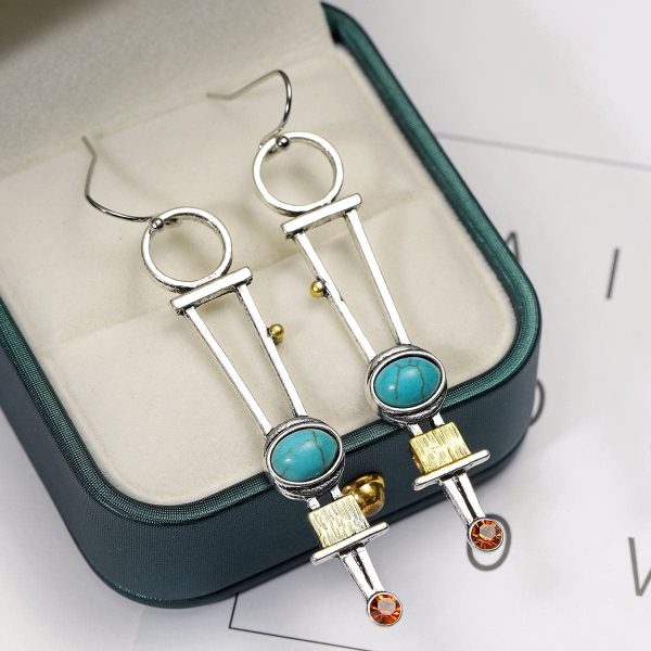 Turquoise & Cubic Zirconia Silver-Plated Geometric Drop Earrings For Cheap