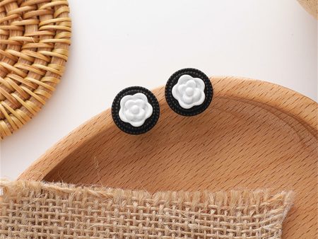 Black & White Camellia Stud Earrings on Sale