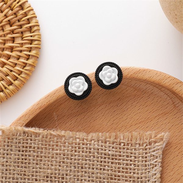 Black & White Camellia Stud Earrings on Sale