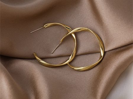 18K Gold-Plated Twist Open Hoop Earrings For Sale