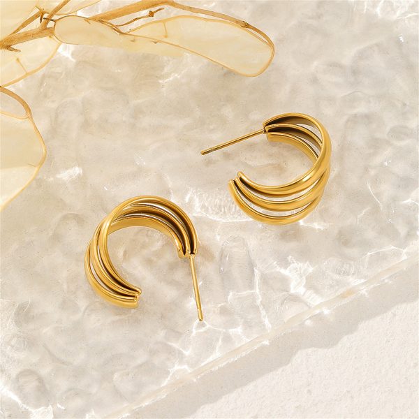 18K Gold-Plated Stacked Hoop Huggie Earrings on Sale