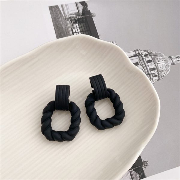 Black Resin & Silver-Plated Twine Square Drop Earrings For Cheap