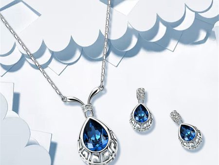 Blue & Silver-Plated Greek Key Pendant Necklace & Drop Earrings For Cheap