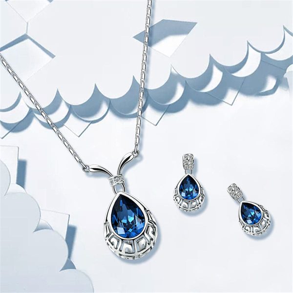 Blue & Silver-Plated Greek Key Pendant Necklace & Drop Earrings For Cheap