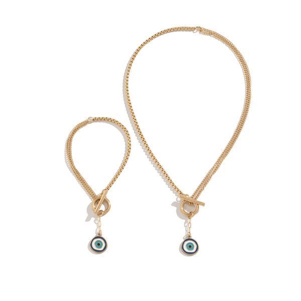 Blue Enamel & 18K Gold-Plated Evil Eye Toggle Necklace & Toggle Bracelet Supply