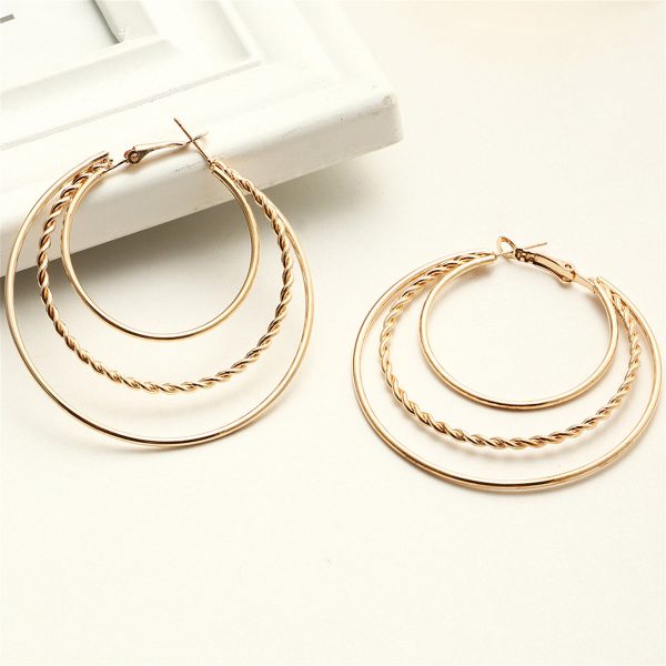 18K Gold-Plated Tri-Circle Hoop Earrings For Cheap