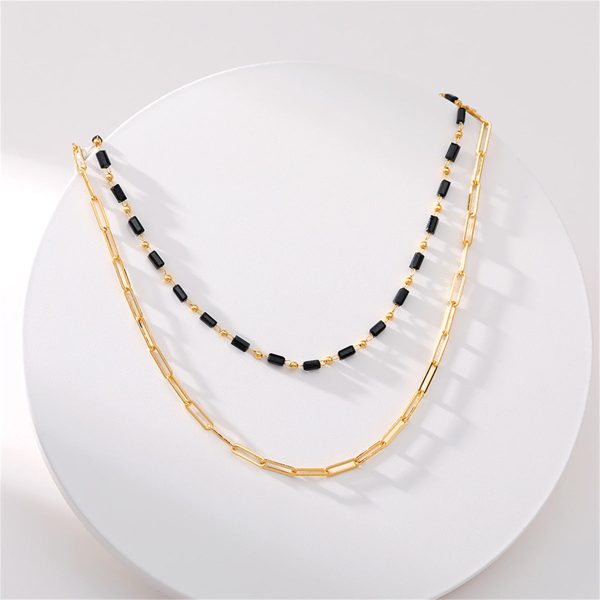 Black Acrylic & 18K Gold-Plated Layered Chain Necklace For Sale