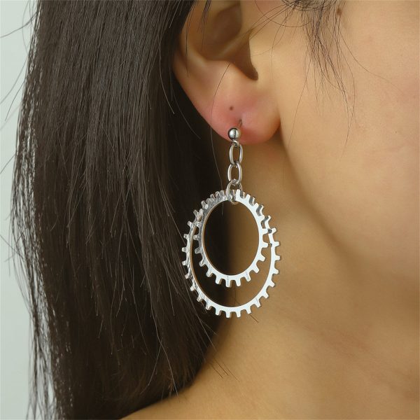 Silver-Plated Gear Drop Earring For Cheap