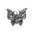 Black Crystal & Cubic Zirconia Silver-Plated Butterfly Brooch For Sale