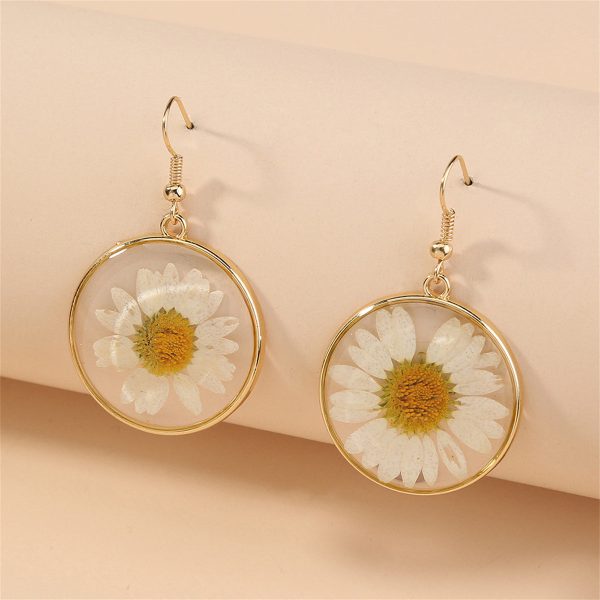 18K Gold-Plated Pressed Mum Round Drop Earring Fashion