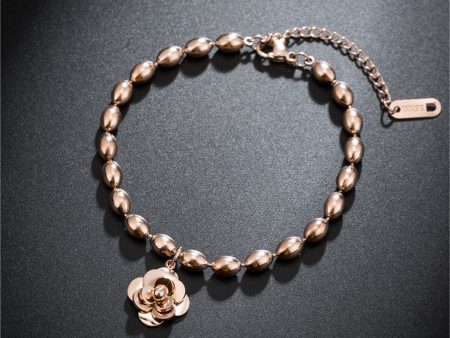 18K Rose Gold-Plated Camellia Flower Bead Charm Bracelet For Discount