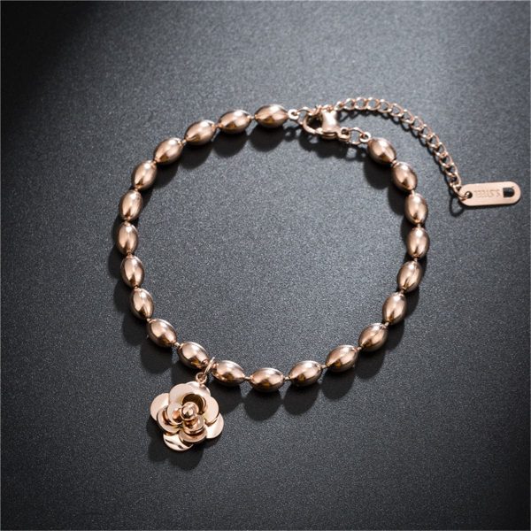 18K Rose Gold-Plated Camellia Flower Bead Charm Bracelet For Discount