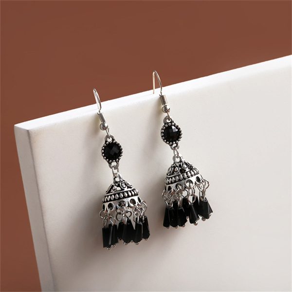 Black Acrylic & Silver-Plated Boho Tassel Drop Earrings Supply