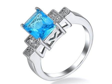 Sea Blue Cubic Zirconia & Crystal Ring Hot on Sale