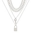 Silver-Plated Key Lock Layered Chain Pendant Necklace For Sale