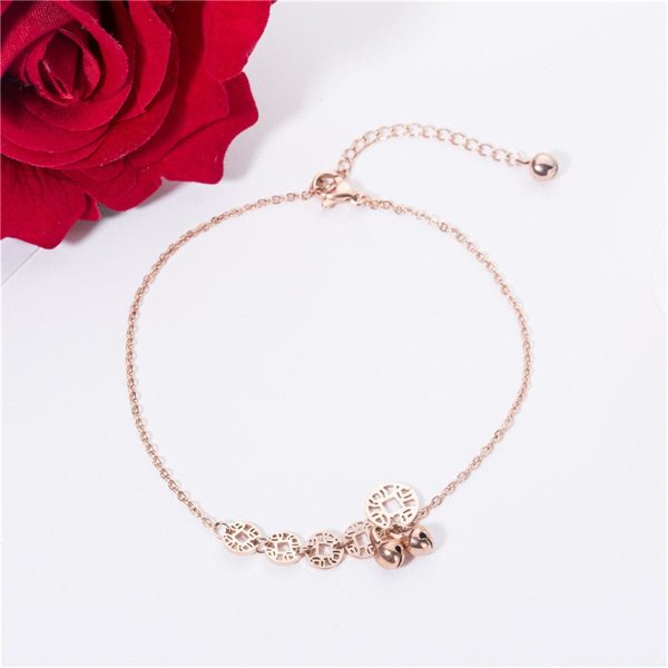 18K Rose Gold-Plated Coin & Bell Charm Anklet Cheap