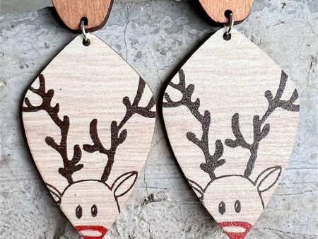 Wood & Silver-Plated Reindeer Rhombus Drop Earring Fashion